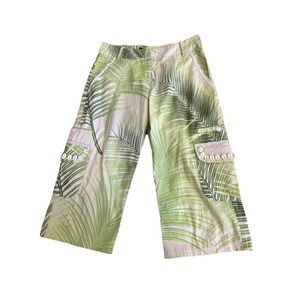 VTG Hawaiian Pants Capris Beach Crop Cargo Tropical Embellished Wide Leg 4 Small